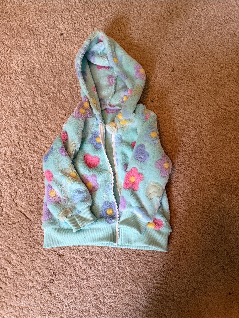 Girls' Mint Floral Fleece Hooded Zip-Up Sweatshirt